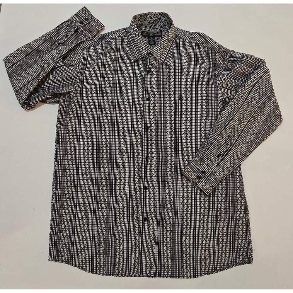 Stacy Adams Mens XXL Velvet Button Down Shirt Black White Long Sleeve
